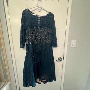 City Chic Blue A-Line Dress with 3/4 Sleeves